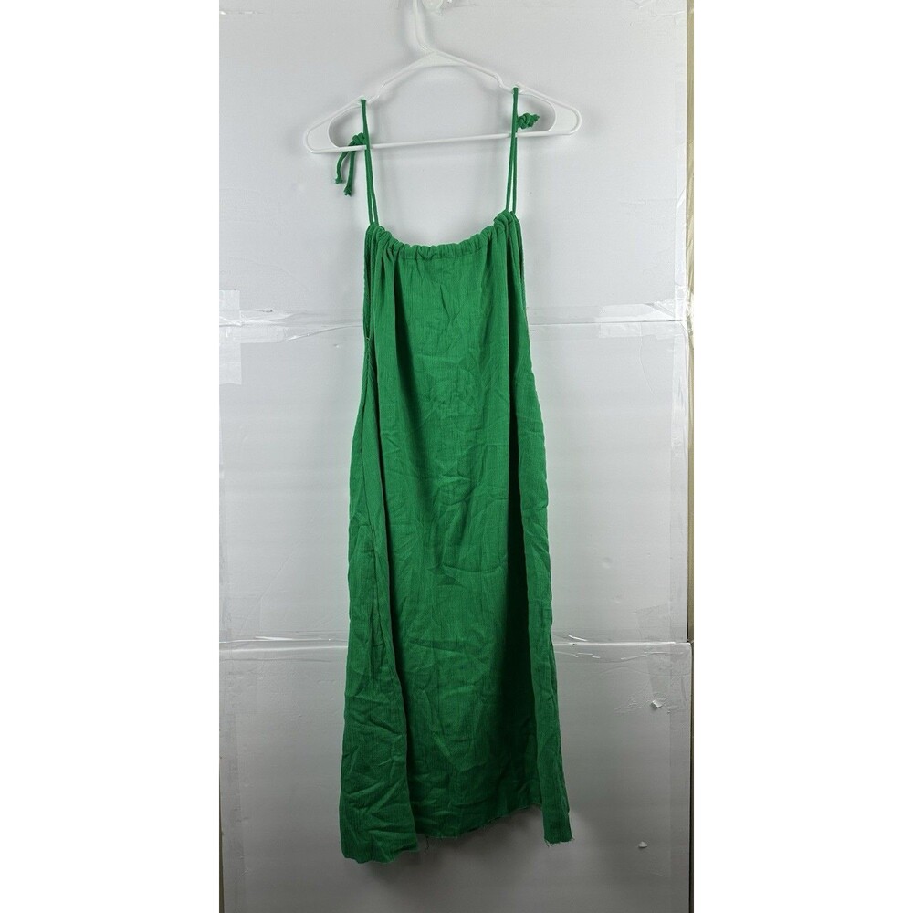 Blue Island Green Halter Maxi Dress Size XL Tie Neck Crinkle Fabric